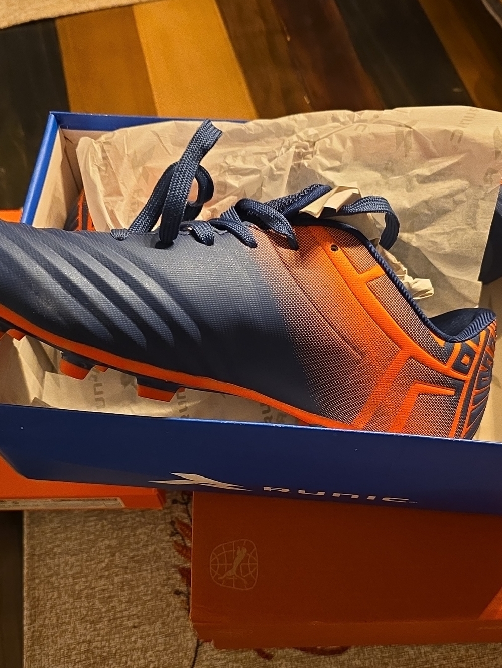 Men's Navy and Orange Soccer Cleats
